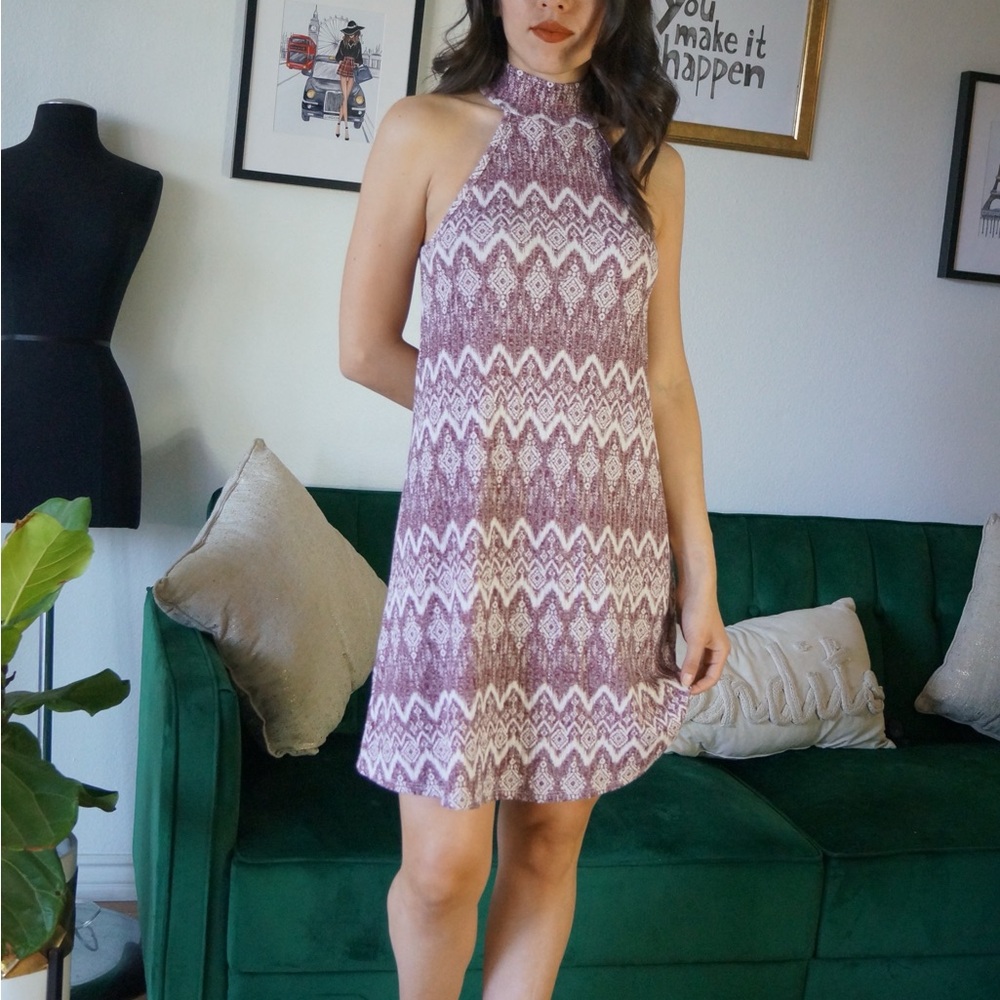 Tribal Print Spring Flowy Mock Neck Dress Casual Summer Outfit Size S - Picture 4 of 7